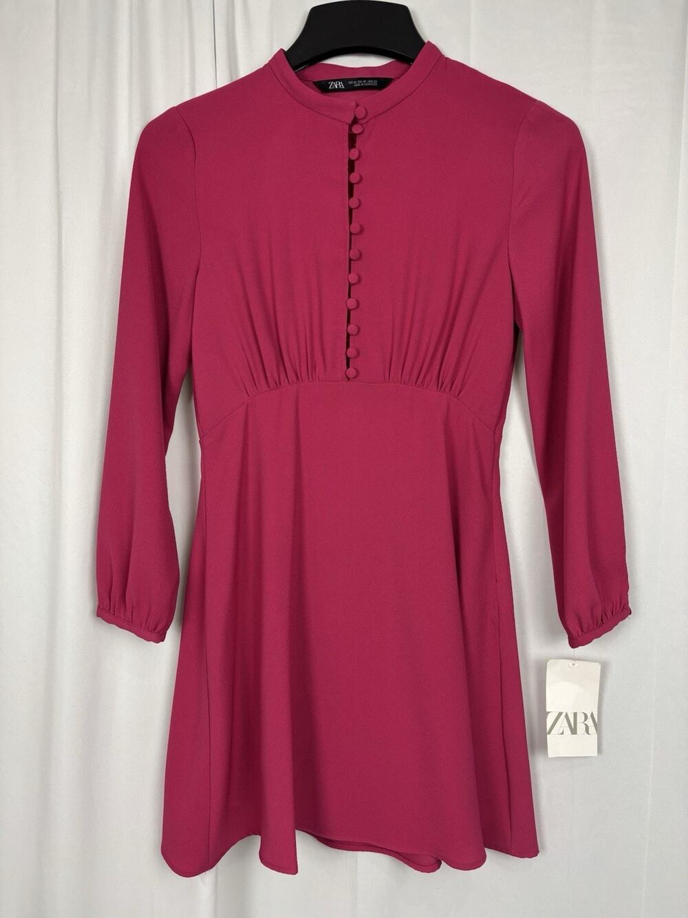 BNWT ZARA Women’s Size XS Pink Long Sleeve Knee Length Fit & Flare Shirt Dress